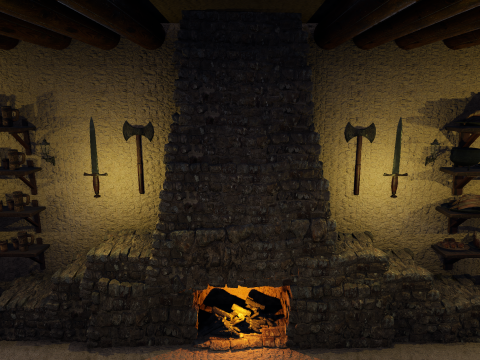 Cozy Medieval Tavern with Stone Fireplace 3D Model