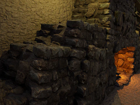 Cozy Medieval Tavern with Stone Fireplace 3D Model