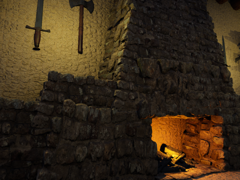 Cozy Medieval Tavern with Stone Fireplace 3D Model