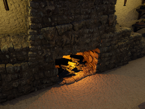 Cozy Medieval Tavern with Stone Fireplace 3D Model