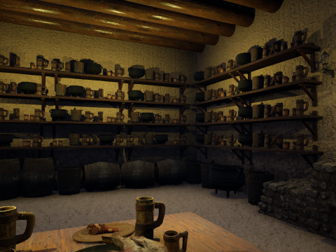 Cozy Medieval Tavern with Stone Fireplace 3D Model