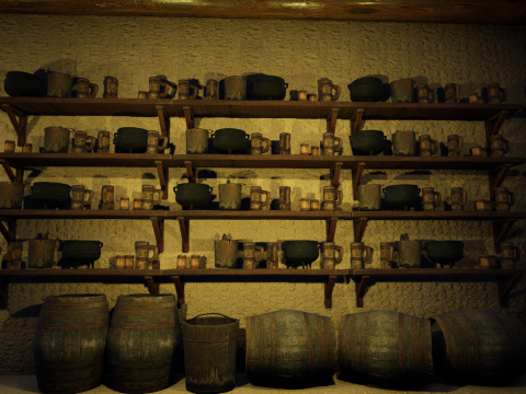 Cozy Medieval Tavern with Stone Fireplace 3D Model