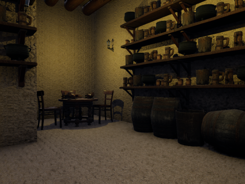 Cozy Medieval Tavern with Stone Fireplace 3D Model