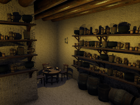 Cozy Medieval Tavern with Stone Fireplace 3D Model