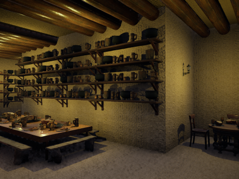 Cozy Medieval Tavern with Stone Fireplace 3D Model
