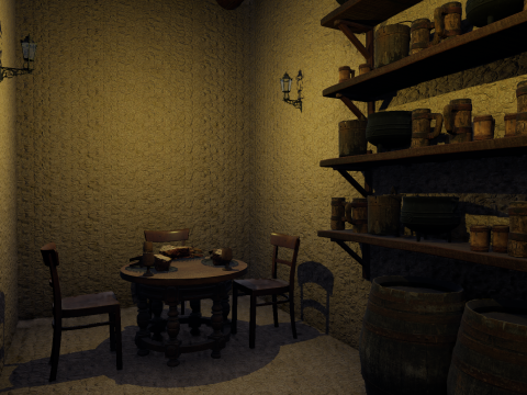 Cozy Medieval Tavern with Stone Fireplace 3D Model