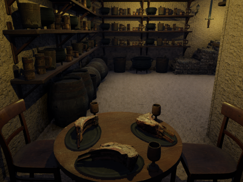 Cozy Medieval Tavern with Stone Fireplace 3D Model