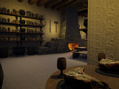 Cozy Medieval Tavern with Stone Fireplace 3D Model