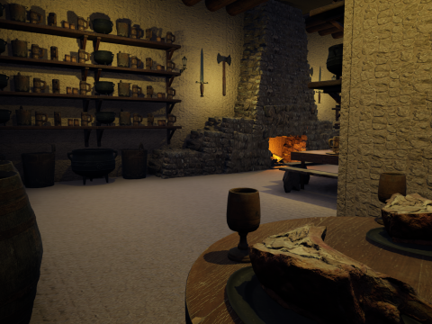 Cozy Medieval Tavern with Stone Fireplace 3D Model