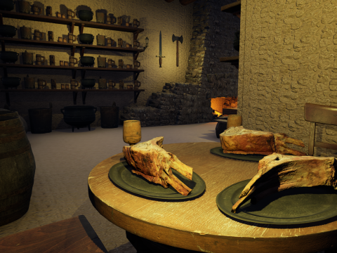 Cozy Medieval Tavern with Stone Fireplace 3D Model