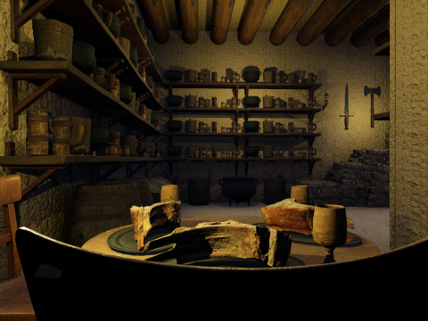 Cozy Medieval Tavern with Stone Fireplace 3D Model