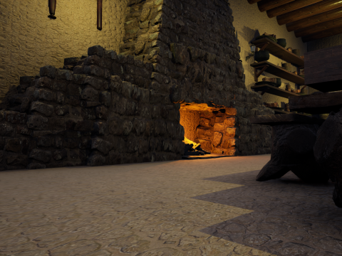 Cozy Medieval Tavern with Stone Fireplace 3D Model