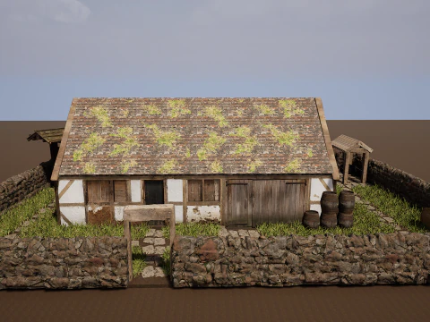 정원이 있는 빌리지 하우스 3D 모델