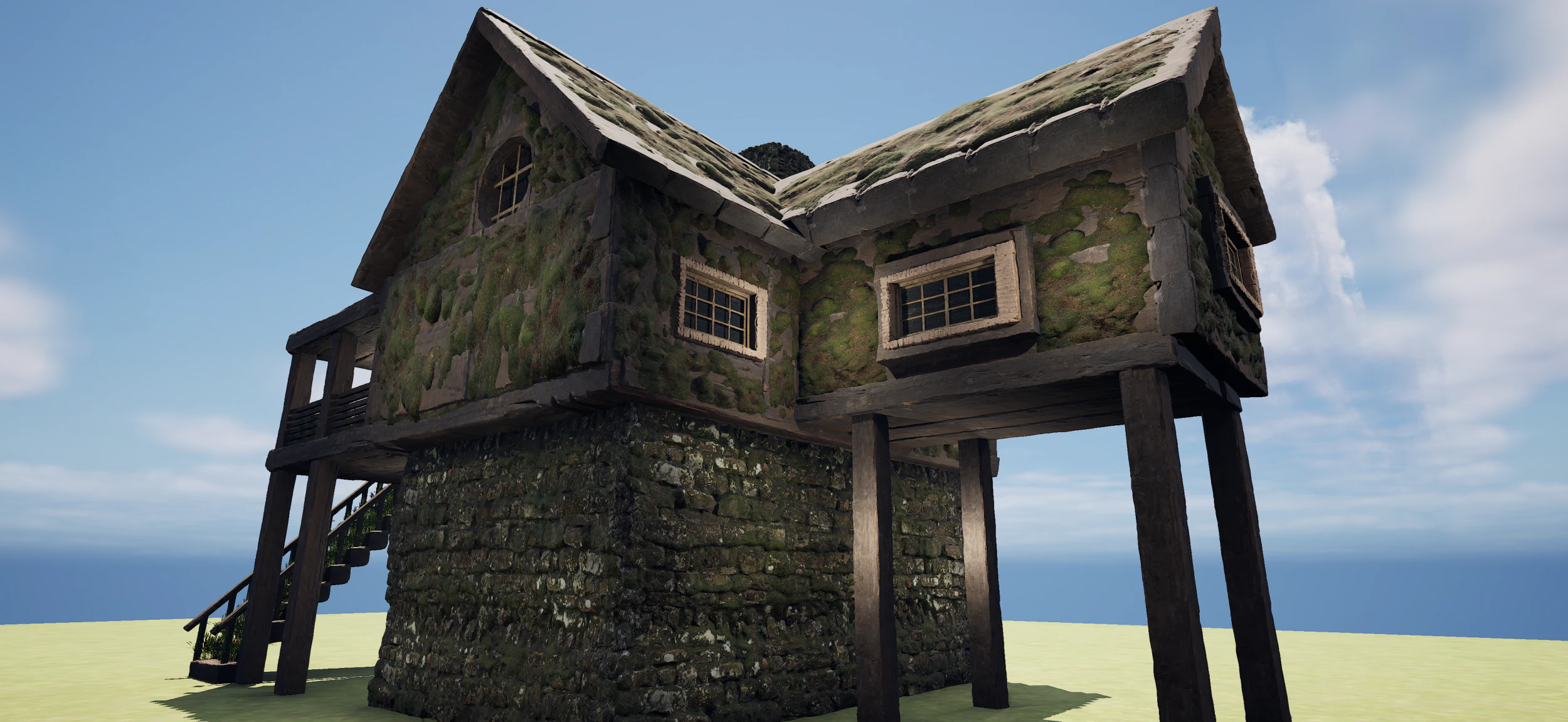 Medieval Two Storey Village House with Barn 3D Model .c4d .max .obj .3ds .fbx .stl .blend 