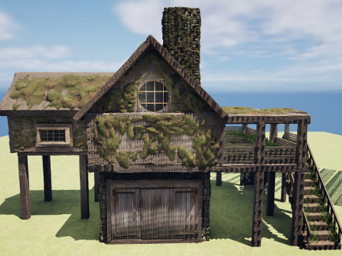Medieval Two Storey Village House with Barn 3D 모델