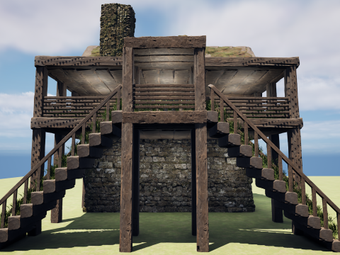 Medieval Two Storey Village House with Barn 3D 모델