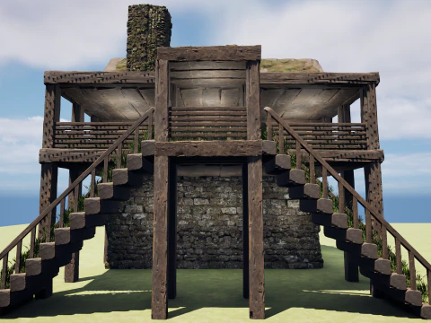 Medieval Two Storey Village House with Barn 3D Model