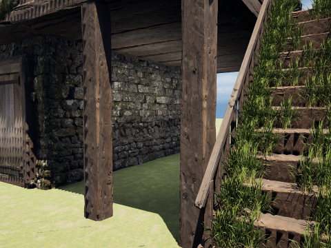Medieval Two Storey Village House with Barn 3D 모델