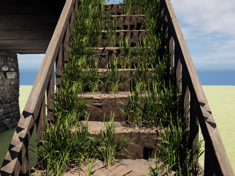 Medieval Two Storey Village House with Barn 3D 모델