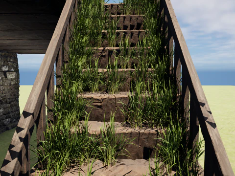 Medieval Two Storey Village House with Barn 3D Model