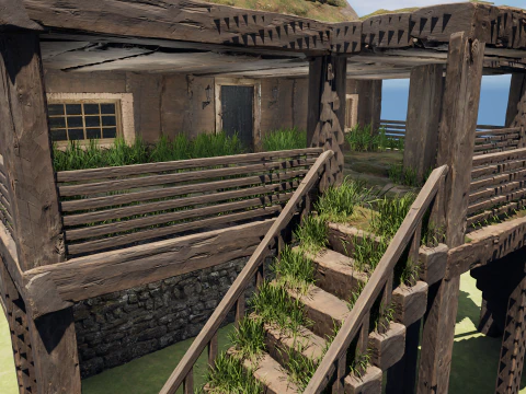 Medieval Two Storey Village House with Barn 3D Model