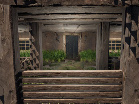 Medieval Two Storey Village House with Barn 3D Model