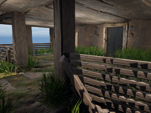 Medieval Two Storey Village House with Barn 3D Model