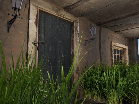 Medieval Two Storey Village House with Barn 3D Model