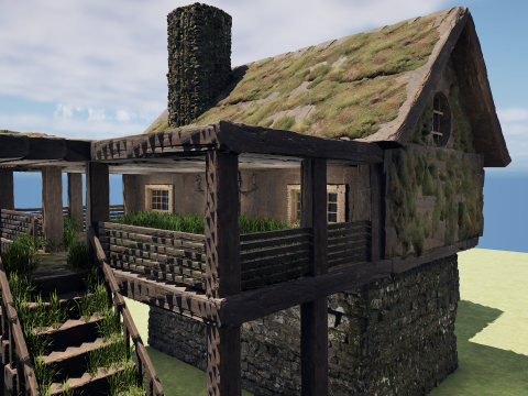 Medieval Two Storey Village House with Barn 3D 모델