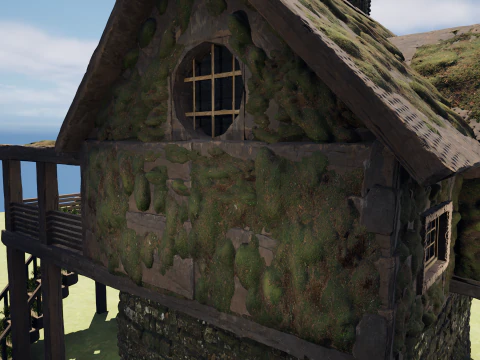 Medieval Two Storey Village House with Barn 3D Model
