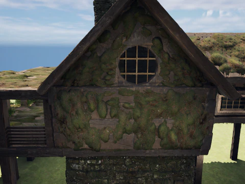 Medieval Two Storey Village House with Barn 3D Model