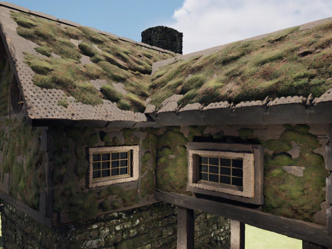 Medieval Two Storey Village House with Barn 3D Model