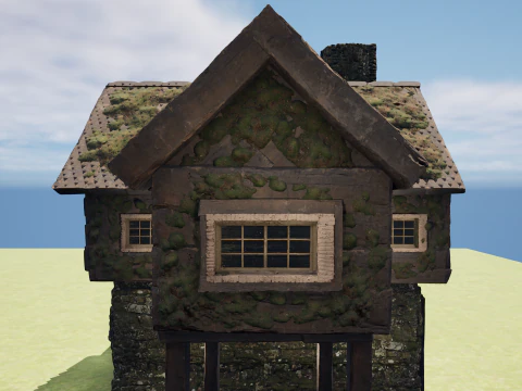 Medieval Two Storey Village House with Barn 3D Model