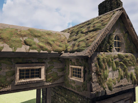 Medieval Two Storey Village House with Barn 3D Model