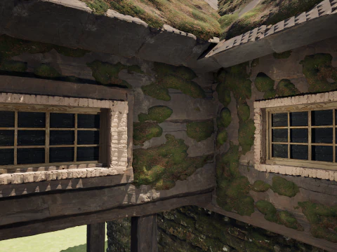 Medieval Two Storey Village House with Barn 3D Model