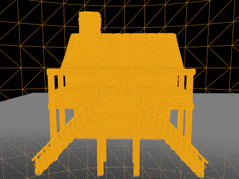 Medieval Two Storey Village House with Barn 3D Model