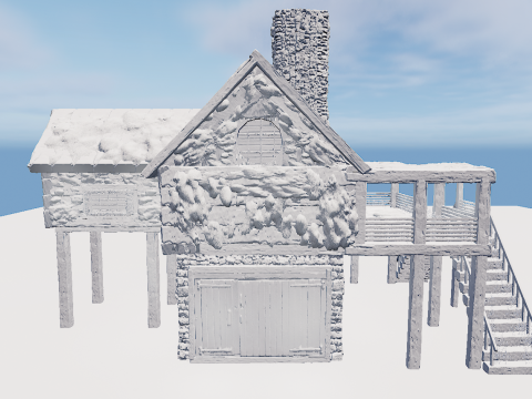 Medieval Two Storey Village House with Barn 3D 모델