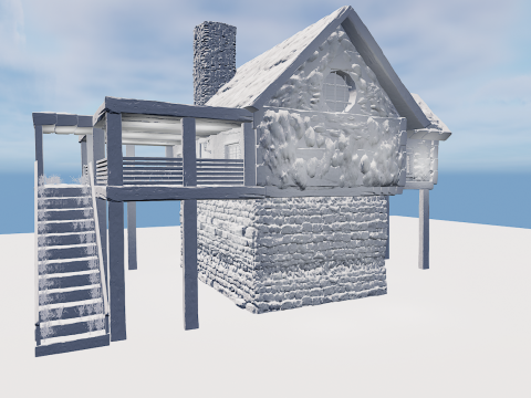 Medieval Two Storey Village House with Barn 3D 모델