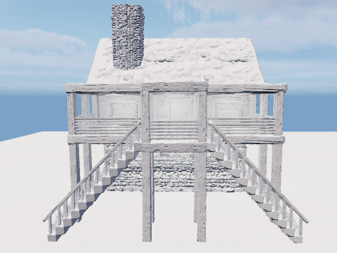 Medieval Two Storey Village House with Barn 3D 모델