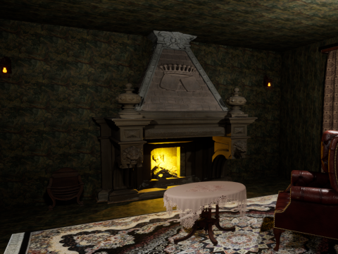 Cozy Bedroom with Fireplace 3D मॉडल