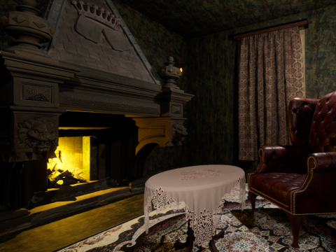 Cozy Bedroom with Fireplace 3D Model