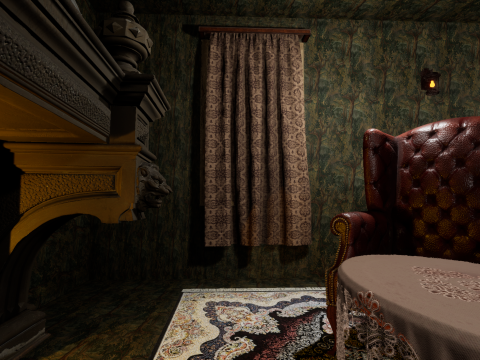 Cozy Bedroom with Fireplace 3D Model