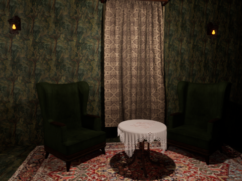 Cozy Bedroom with Fireplace 3D Model