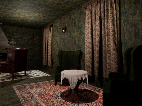 Cozy Bedroom with Fireplace 3D Model