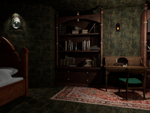 Cozy Bedroom with Fireplace 3D Model