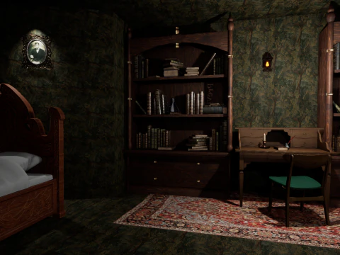 Cozy Bedroom with Fireplace 3D Model