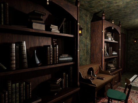 Cozy Bedroom with Fireplace 3D Model