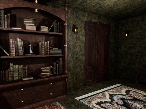 Cozy Bedroom with Fireplace 3D Model
