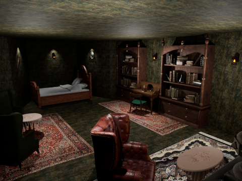 Cozy Bedroom with Fireplace 3D Model
