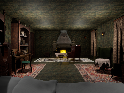 Cozy Bedroom with Fireplace 3D Model